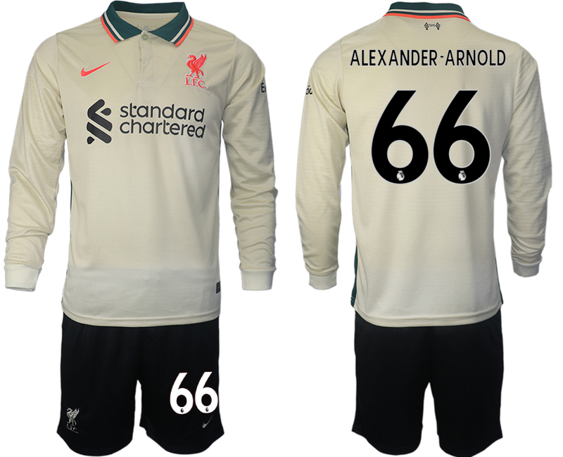 Men 2021-2022 Club Liverpool away cream Long Sleeve #66 Soccer Jersey